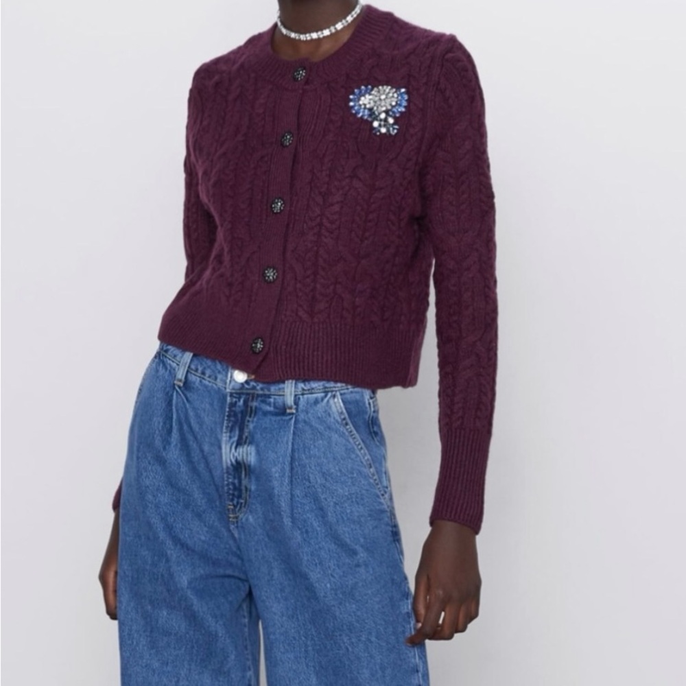 Zara Purple Cable Knit Sweater